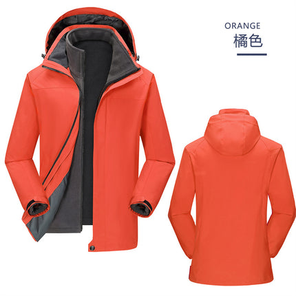 Thickened Fleece Windproof Waterproof Hooded Three-in-One Charge Clothes Group Clothes Work Clothes Jacket Mountaineering Suit Printing