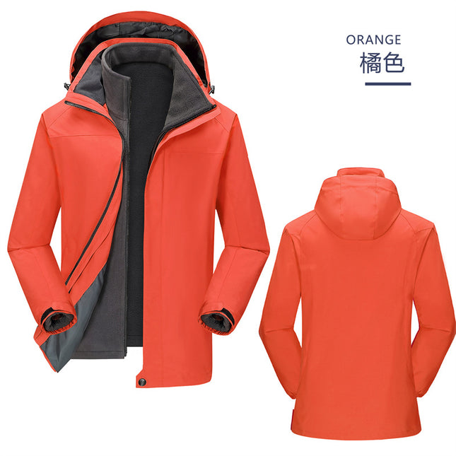 Thickened Fleece Windproof Waterproof Hooded Three-in-One Charge Clothes Group Clothes Work Clothes Jacket Mountaineering Suit Printing