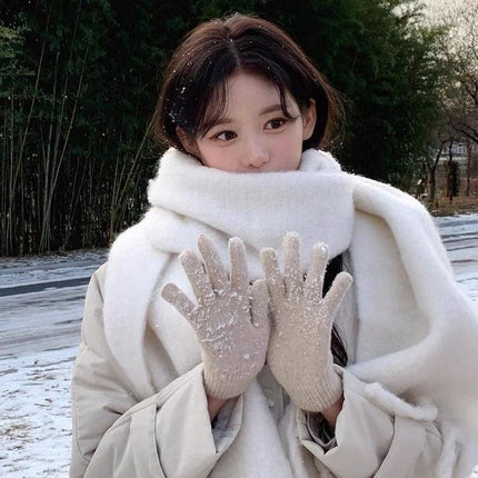 Factory new solid color haze blue scarf women's winter fluffy hair thickened students white students warm scarf