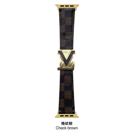 Suitable for Apple Watch 678910 Generation V-Shaped Magnetic Buckle Strap iWatch S11 Lizard Pattern Plaid Leather Wristband