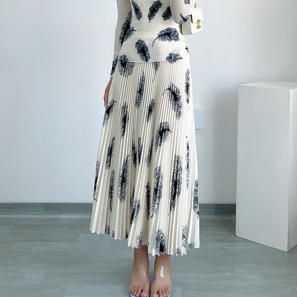 Skirt Set Women's Spring and Summer New Long-sleeved Pleated Top High Waist A- line Pleated Skirt Long Two-piece Set