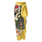 Yellow totem print gauze skirt / Free size