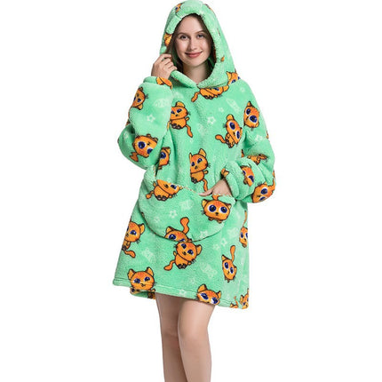 Cross-border New Printed Flannel Pullover Adult Cotton Velvet Lazy Clothing Cape Nightgown Warm Thickened Cold-proof Clothing