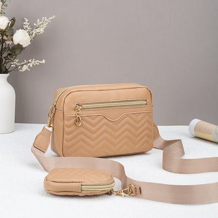 Dropshipping Women's Quilted Pattern Crossbody Bag Casual Normcore Shoulder Bag with Mini Money Hanging