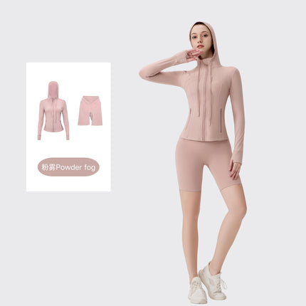 [in Stock] Ld Five-Piece Hooded Yoga Suit for Women, Fitness Yoga Set, High-Waisted, Barely-There Feel, Tight-Fitting Sportswear
