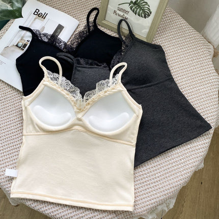 22178# hanger dongdaemun thread cotton fleece-lined lace stitching with chest pad slim fashion bottoming camisole