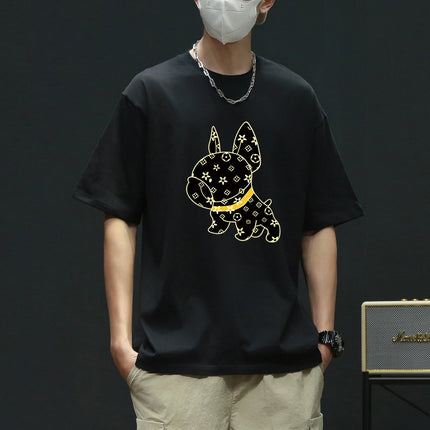 Pure Cotton 2024 Summer New High-End Cartoon Dog Print Pure Cotton Loose Short-Sleeved Casual Tops T-Shirts for Men and Women