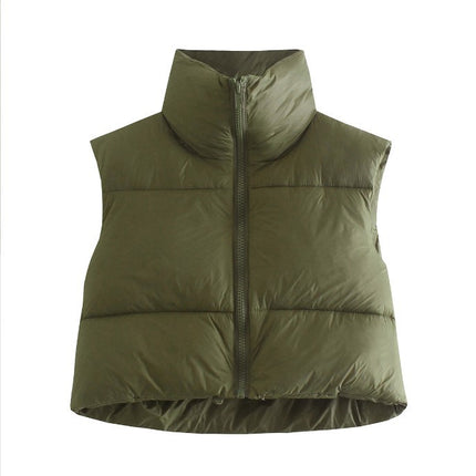 2023 New European and American Style Women's Light Down Cotton Vest Winter Collar Thickened Warm Short Vest