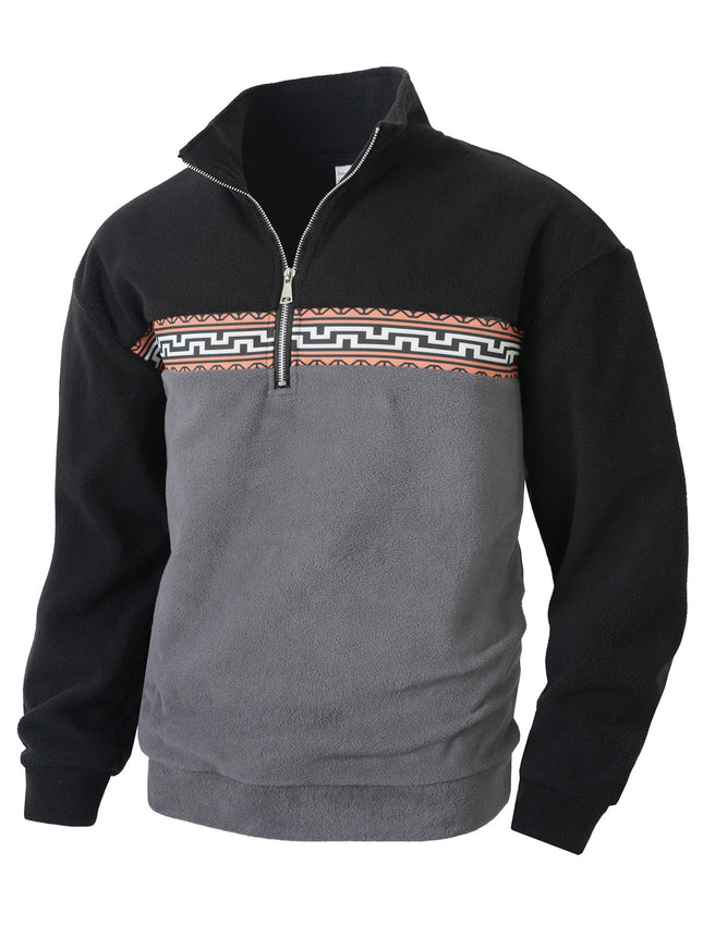 European and American Cross-Border Foreign Trade Casual Men's Long-Sleeved Brushed Half-Zip Jacket Hot-Selling Daily Tops