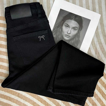 Autumn and Winter New Black Jeans Women's plus size Chubby Sister mm Pear-shaped High Waist Slimming Meat Covering Pipe Pants
