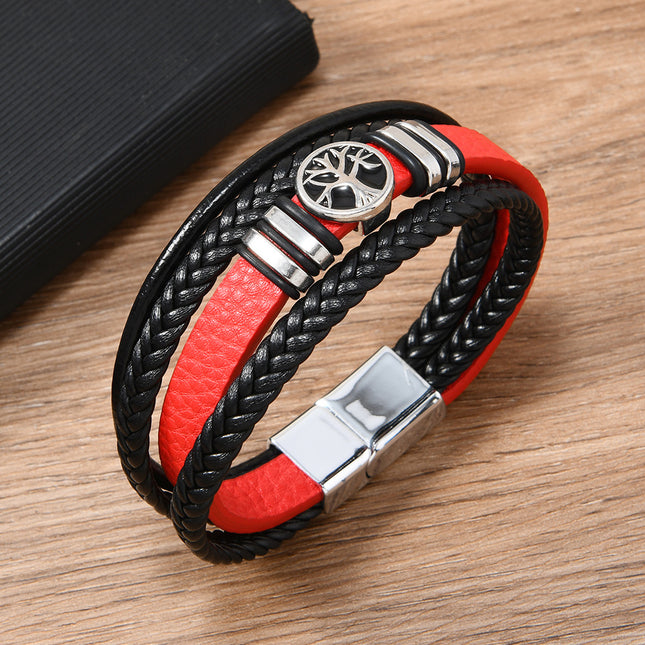 Cross-Border New Products European and American Retro Style Various Ready-Made Life Tree Fashion Versatile Multi-Layered Hand-Woven Men's Bracelets