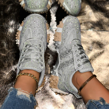 Dad Shoes for Women 2025 European Hot Style Shoes New Summer Breathable Flats Thick Sole Casual Sports Rhinestone Mesh Shoes