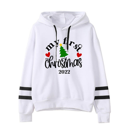 Cross-border European and American foreign trade Christmas tree Christmas printing striped parallel bars hoodie men's and women's European code plus size