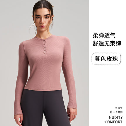 2026 New Yoga Long-Sleeve Top Slim Fit Slimming Sports Henley Shirt Sports Yoga Wear Running Fitness Long-Sleeve