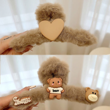 Autumn and Winter plush hairpin female clip headdress furry shark clip cute high-grade sense back head clip high-end hairpin