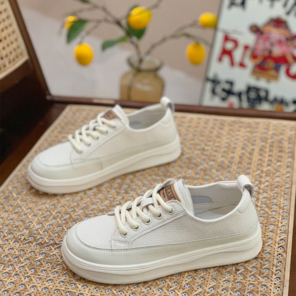 Genuine Leather Retro Sneakers for Women 2025 Spring & Fall New Niche High-Bottom Soft-Soled White Shoes Flats-Soled Sports and Casual Shoes
