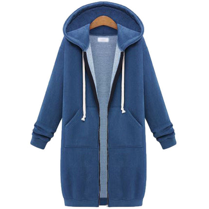 AliExpress Ebay Amazon Autumn and Winter Women's European and American Hooded Long Sleeve Long Sweater Fleece Zipper Coat Women
