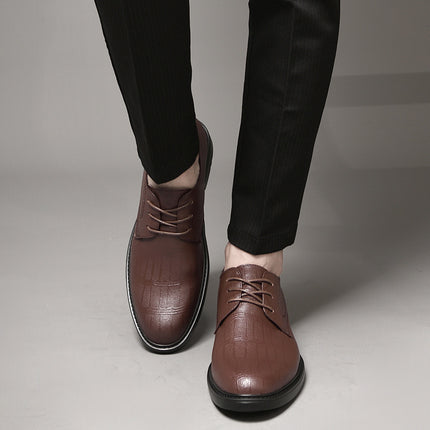 Spring Embossed Square Pattern Suit Men's Business Leather Shoes Dress Large Size Men's Shoes Shallow Mouth Casual Lace-up Men's Shoes
