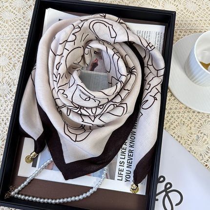 2024 New Cotton and Linen Square Scarf Autumn and Winter Neck Protection Small Scarf Women's Magnetic Buckle Triangle Scarf High-grade All-match Scarf
