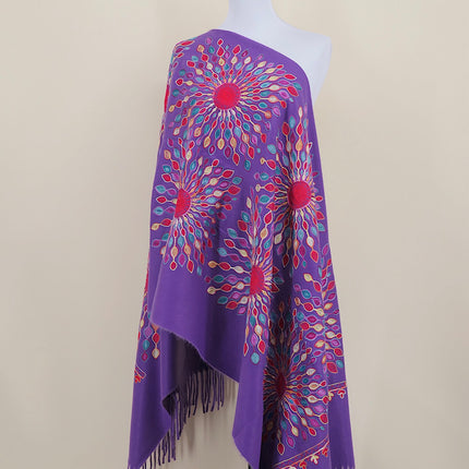 Foreign Trade Imitation Cashmere Sunflower Sunflower Embroidered Flower Scarf Shawl Holiday Ethnic Style Travel Cloak 350g