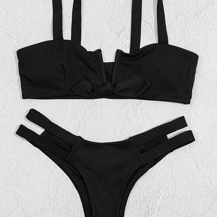 Billion Swimming 2024 Cross-border New Solid Color Bow Low Waist Bikini Women's European and American Sexy Split Swimsuit