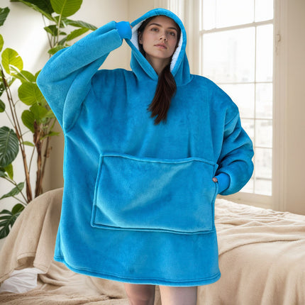 Hooded Blanket Hoodie Blanket Cross-Border Flannel Thickened Lamb Fleece Robe Fleece Pullover Tv Blanket