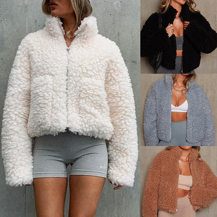 In Stock 25 Autumn and Winter New European and American Cross-Border Women's Clothing Amazon Plush Cardigan Short Jacket Lamb Wool Coat for Women