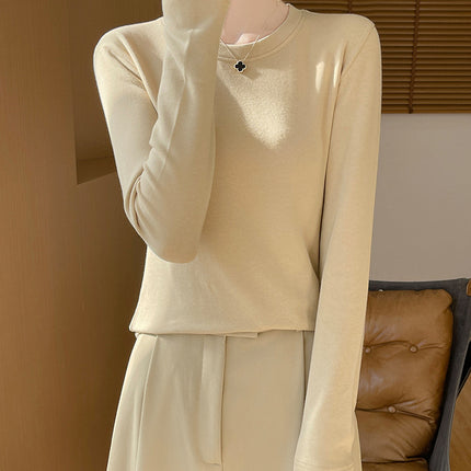 Autumn and Winter New Velvet Bottoming Knitwear for Women, Warm Cotton, Classy Quality Round Neck, Simple and Versatile Inner Long-Sleeved Knitwear