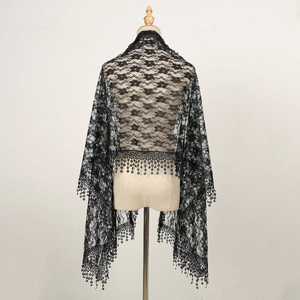 Summer foreign trade new solid color floral tassel shawl ladies fashion thin plum blossom lace long towel