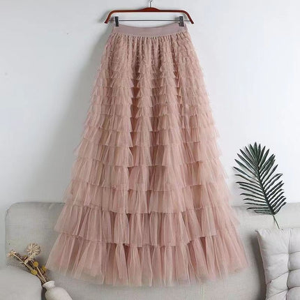 Cross-Border Mesh Patchwork Cake Skirt 2026 Summer New Style Mid-Length Skirt A-Line Long Skirt Puffy Tulle Skirt