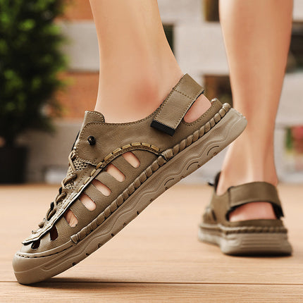 Men's Soft Leather Hollow Hole Shoes, Trendy Driving Deodorant, Anti-Slip Soft Sole Toe-Cap Breathable Slippers, Summer Driver Sandals