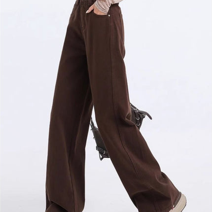 All-Match Three-Dimensional Cutting Scimitar Wide-Leg Jeans Women's 2024 Autumn New High Waist Loose Comfortable Straight Trendy Pants