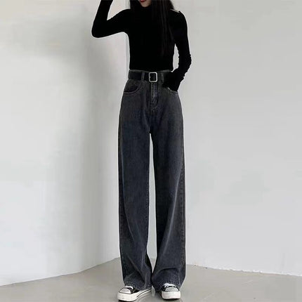 Autumn and Winter 2023 New loose straight jeans women's draping elegant bf style wide leg mop long pants fashion