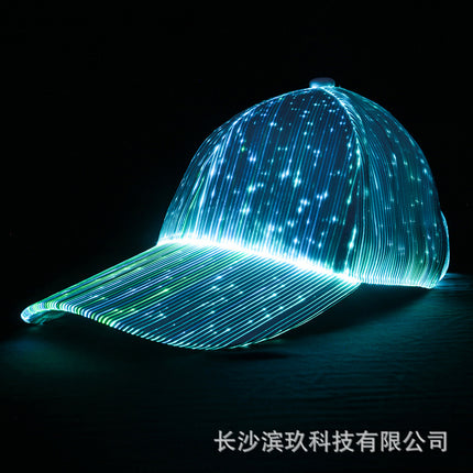 Handsome Black and White Luminous Fiber Optic Couple's Large Curved Peaked Cap Halloween Performance Street Dance Nightclub Led Light-Up Hat