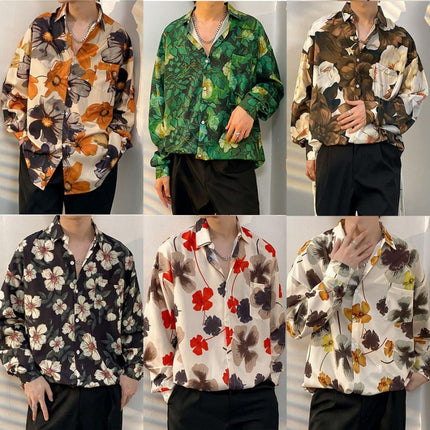 Fairy shirt men's Spring and Autumn fun printed shirt men's long sleeve Hong Kong style loose fashion casual Japanese coat