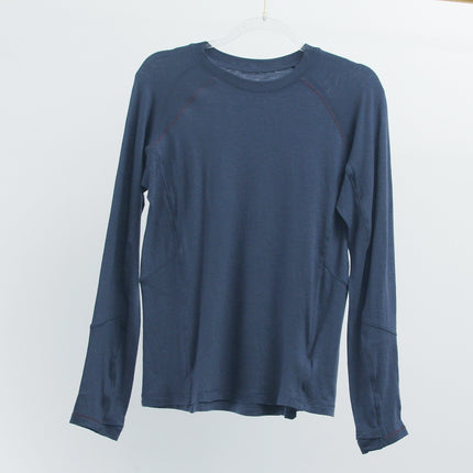 Merino Wool Long-Sleeved T-Shirt for Women, Antibacterial, Deodorant, Contrasting Shoulder Line, Waist Slimming Look, Outdoor Sports, Hiking and Fitness