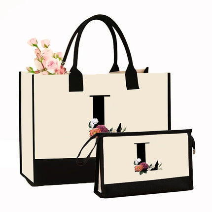 Cross-border Hot-selling Canvas Shoulder Bag Cosmetic Case Bag Contrast Printed Portable Zipper Clutch Bag Storage Case