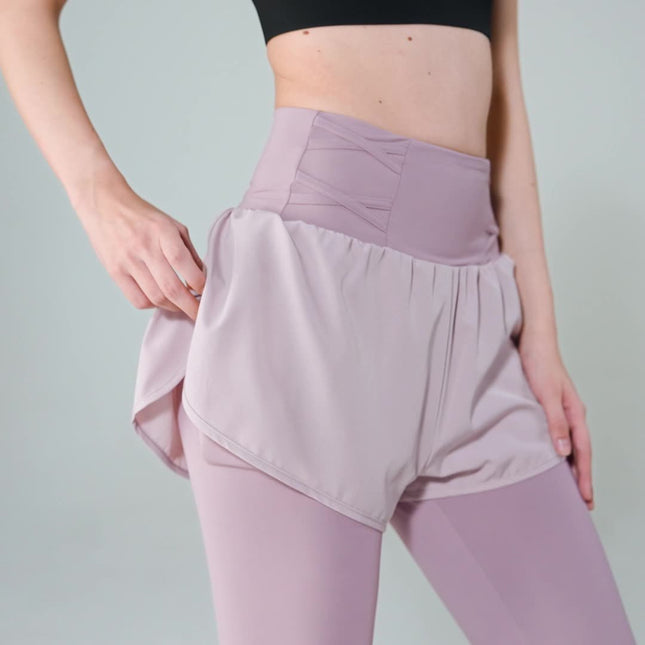 Cross-border Fake Two-piece Sports Pants Women's High Waist Breathable Hip-lifting Yoga Pants Professional Jumper Fitness Running Sports Pants