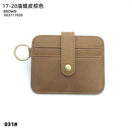 Vintage Oil Wax Leather Buckle Genuine Leather Card Holder Men's Multifunctional Cowhide Women's Coin Purse with Key Ring Driver's License Holder