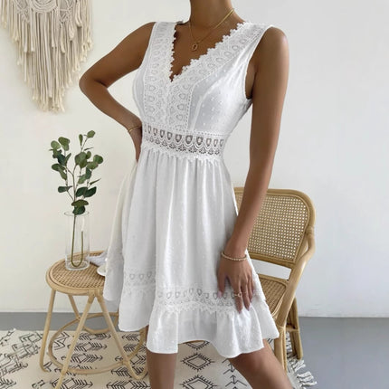 Aliexpress Wish2023 New Summer Product Independent Station Cross-Border New Product Lace Splicing Dress