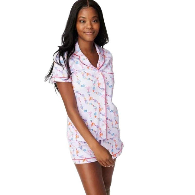2025 Summer Amazon European and American Monkey Print Casual Set Cross-Border Trade Women's Shirt Shorts Trendy Homewear