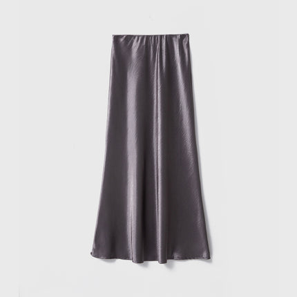 Silky Double-Sided Satin Floor-Length Skirt for Women High-Waisted Textured Elastic Waist Fishtail Long Skirt