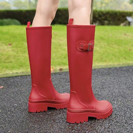 Rain Boots for Women, Fashionable Outer Wear High Rain Boots, New Internet Celebrity Water Shoes, Adult Water Boots, Non-Slip Waterproof Thick-Soled Rubber Shoes