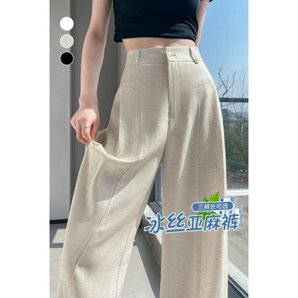 White Wide-Leg Pants for Women 2025 Spring and Summer New High-Waisted Loose Draped Casual Pants High-End Lazy Style Cotton and Linen Pants