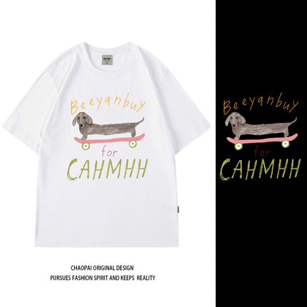 Cross-Border Short-Sleeved T-Shirts for Boys and Girls 2025 New Pet Dog Simple Casual Tops for Couples Hip-Hop Half-Sleeved Handsome