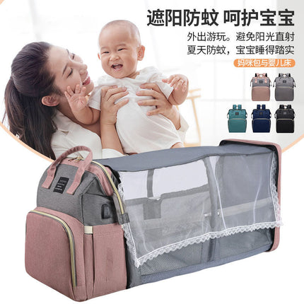 Cross-border Mummy Bag Anti-mosquito Multifunctional Folding Crib Back Milk Bag Travel Large Capacity Dry and Wet Separation Maternal and Baby Bag