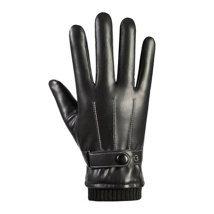 Leather Gloves Men's Winter Velvet Thickeneded Cycling Windproof Waterproof Warm Touch Screen Motorcycle Cotton Winter Cycling Gloves