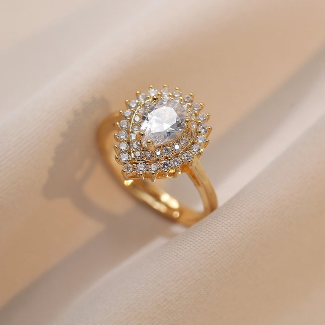 Ring for Women, Heart-Shaped Zircon Open Ring, Sweet Niche Design, Fashionable Index Finger Ring, Trendy Adjustable Ring