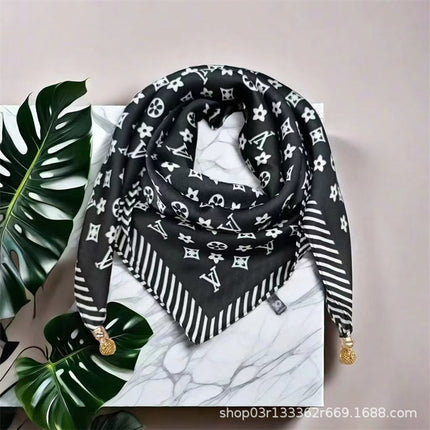 2024 New Magnetic Buckle Silks and Satins Square Scarf Women's Spring and Autum Scarf High-end Decorative Triangle Scarf Neck Protector