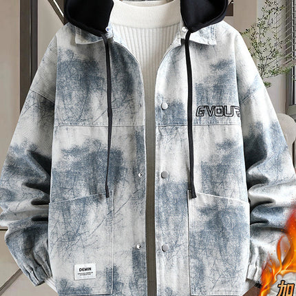 Spring Pure Cotton Thickened Jacket for Men, Teenagers, Students, Casual Loose Denim Jacket, Men's Spring and Autumn Warm Top